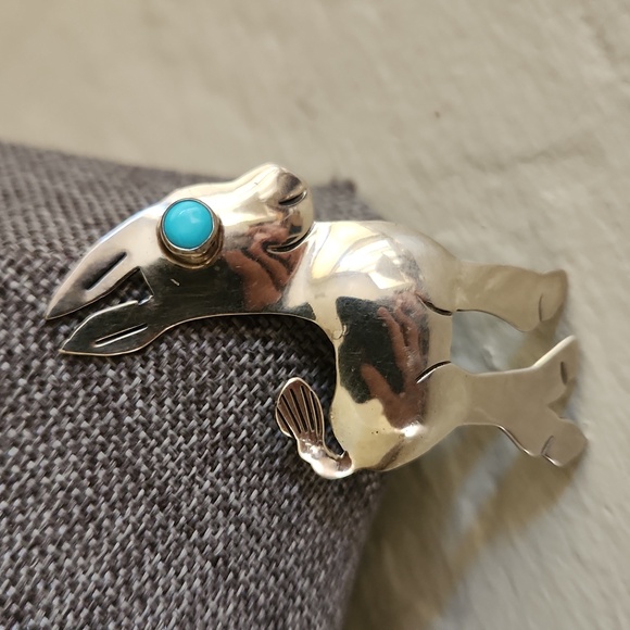 Adorable Native American Navajo Handmade Turquoise & Sterling Burro Brooch ♥️🫏 - Picture 10 of 13